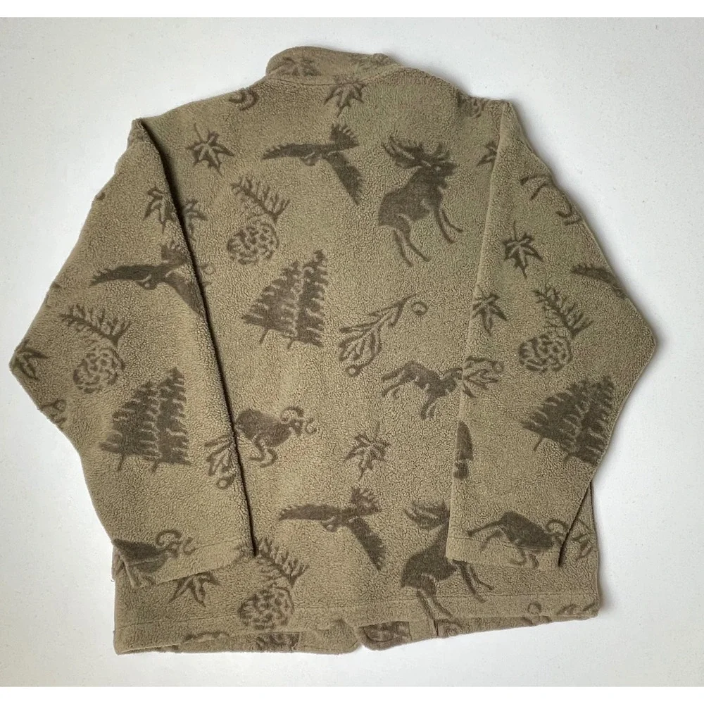 Little Big Horn Shirt Co Fleece Jacket Olive Green Wildlife Print Moose Bear